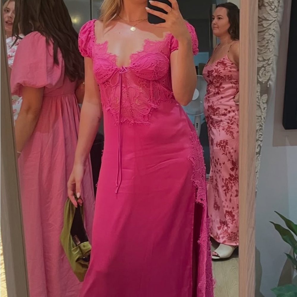 For Love & Lemons pink maxi dress - wedding guest - bridesmaids